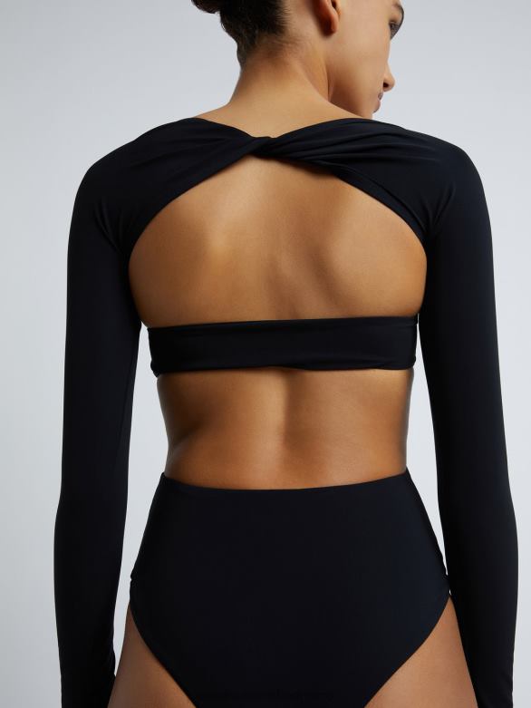 une pièce à manches longues froncée à dents d'odessa 4680H191 noir vêtements Christopher Esber