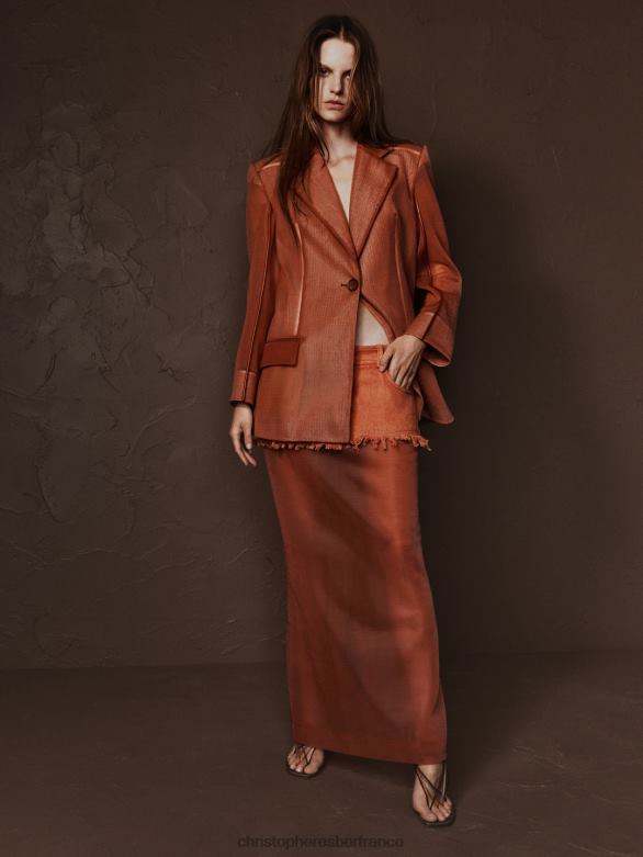 blazer à contour graphique en transparence sur mesure 4680H172 cornaline vêtements Christopher Esber